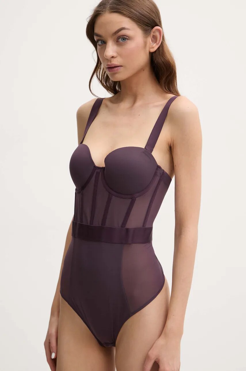 Боді Dkny колір фіолетовий прозоре однотонне DK6008