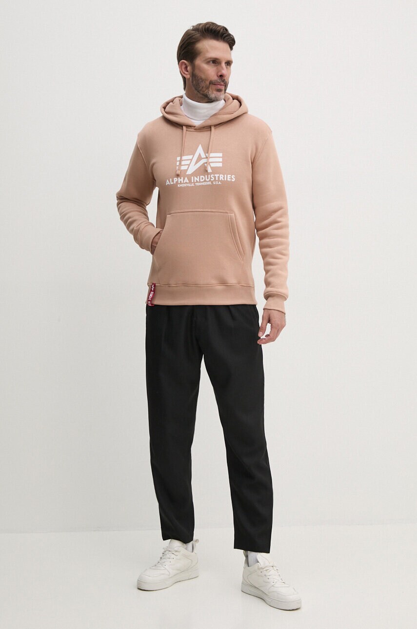 Кофта Alpha Industries чоловіча колір рожевий з капюшоном з принтом