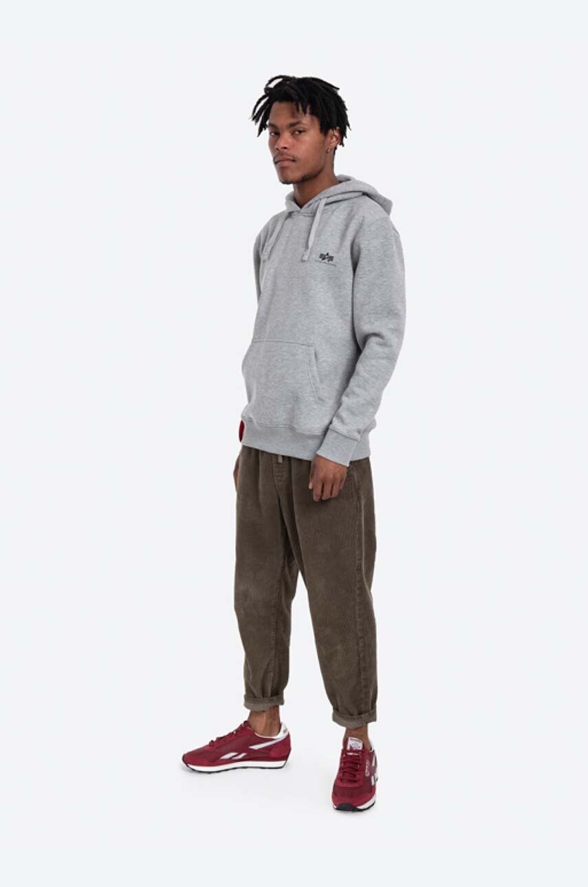 Кофта Alpha Industries Basic чоловіча колір сірий з капюшоном з принтом 196318.17-grey