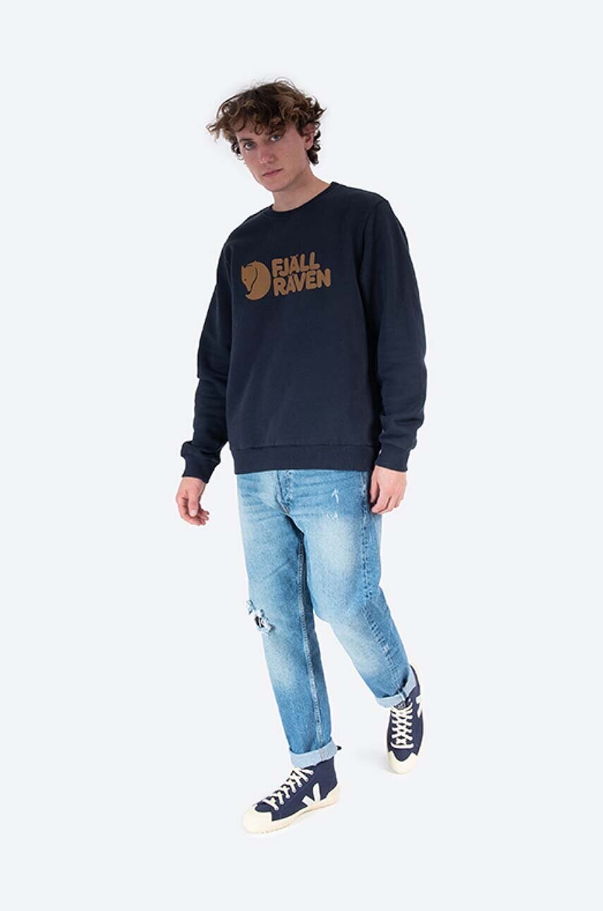 Бавовняна кофта Fjallraven Logo Sweater чоловіча колір синій з аплікацією F84142
