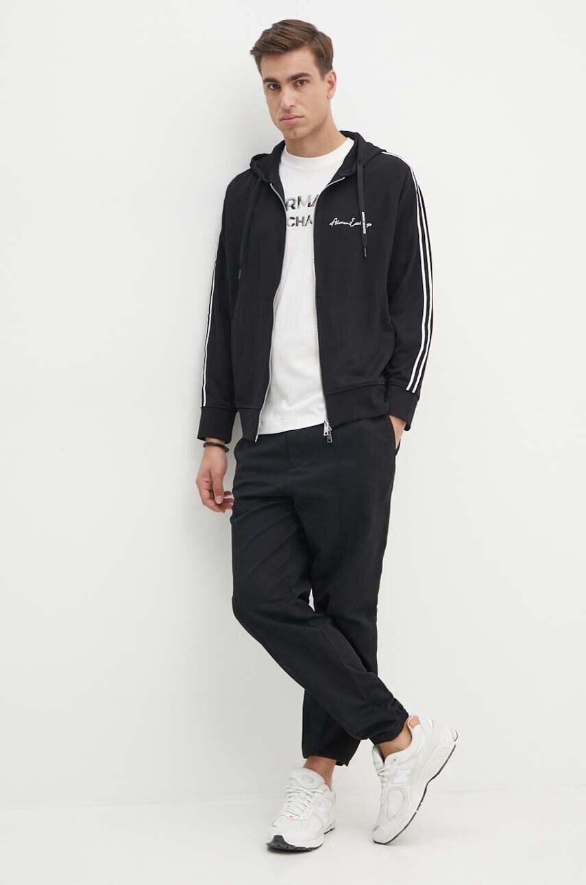 Кофта Armani Exchange чоловіча колір чорний з капюшоном з аплікацією 8NZMSH Z9N1Z