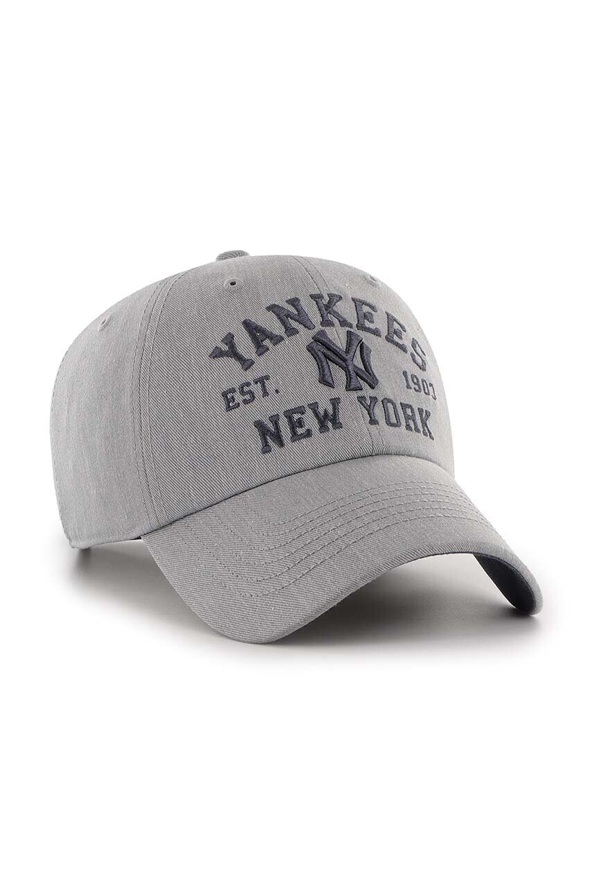 Бавовняна бейсболка 47 brand MLB New York Yankees колір сірий з аплікацією BCPTN-MLDAR17KHS-GY10