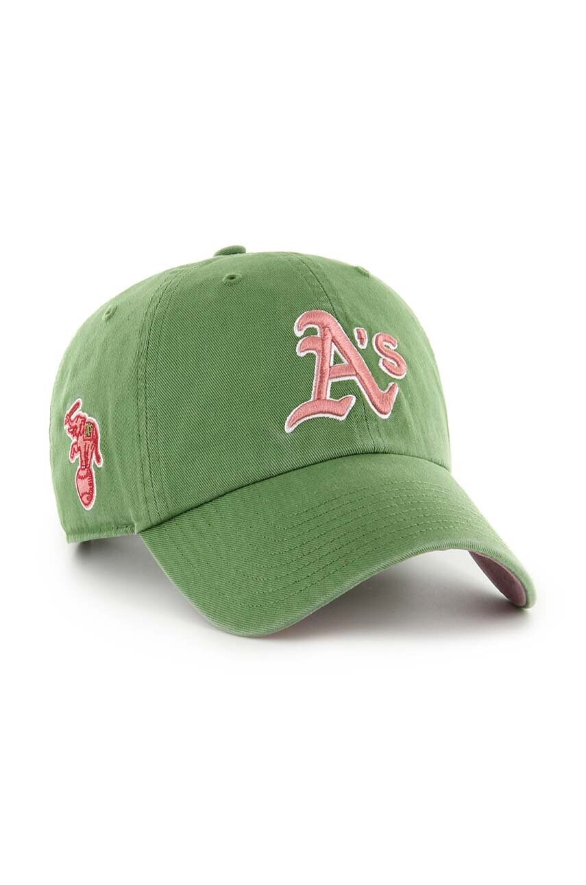 Бавовняна бейсболка 47 brand MLB Oakland Athletics колір зелений з аплікацією B-DBLUN18GWS-FF