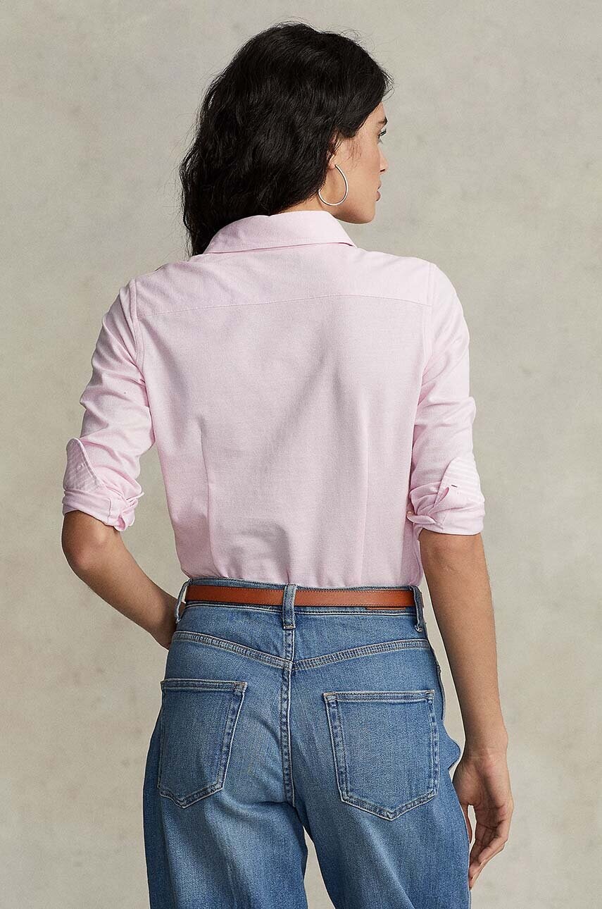 Бавовняна сорочка Polo Ralph Lauren жіноча колір рожевий slim класичний комір