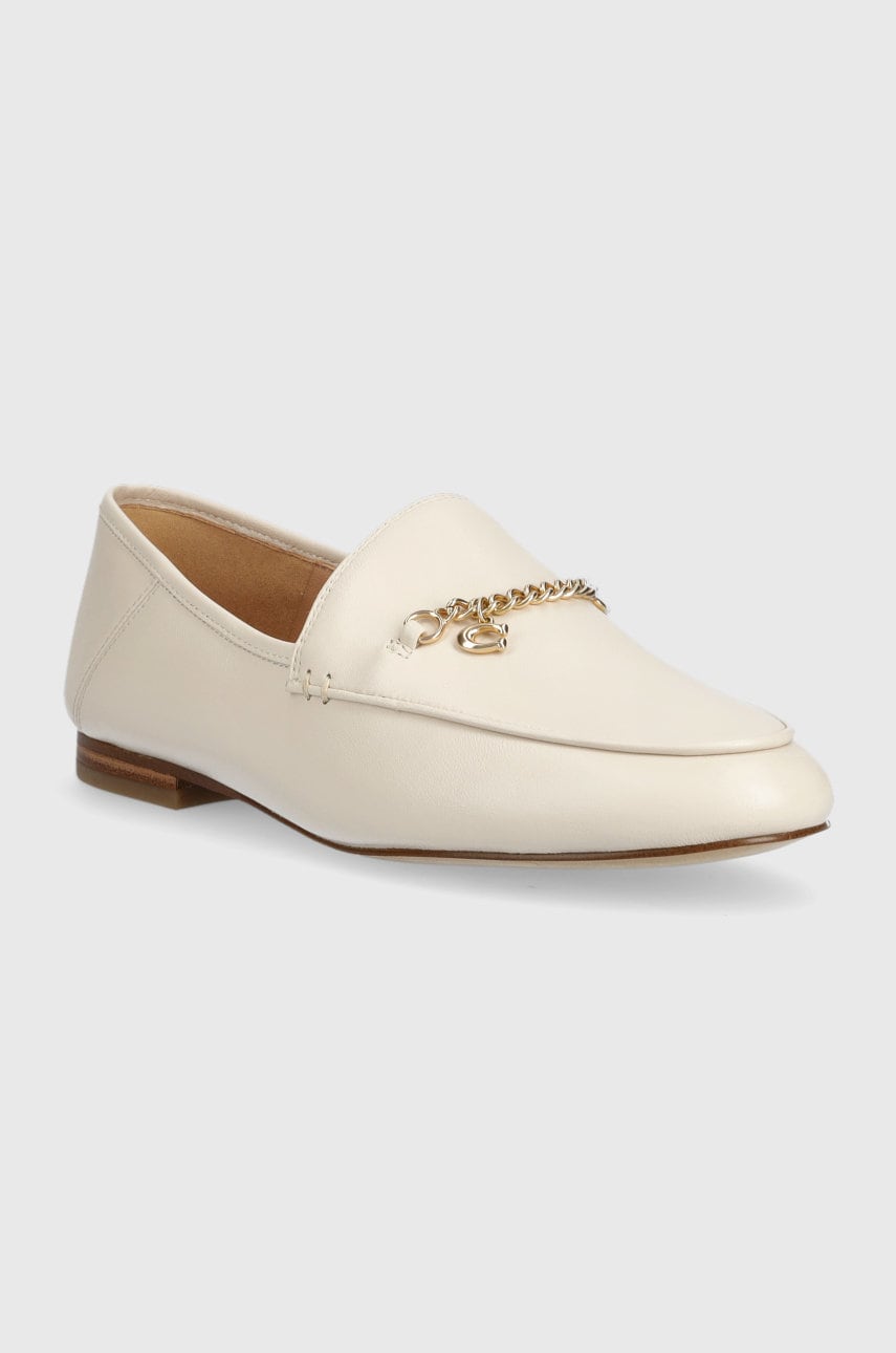 Шкіряні мокасини Coach Cb989 Hanna Loafer жіночі колір бежевий на плоскому ходу CB989
