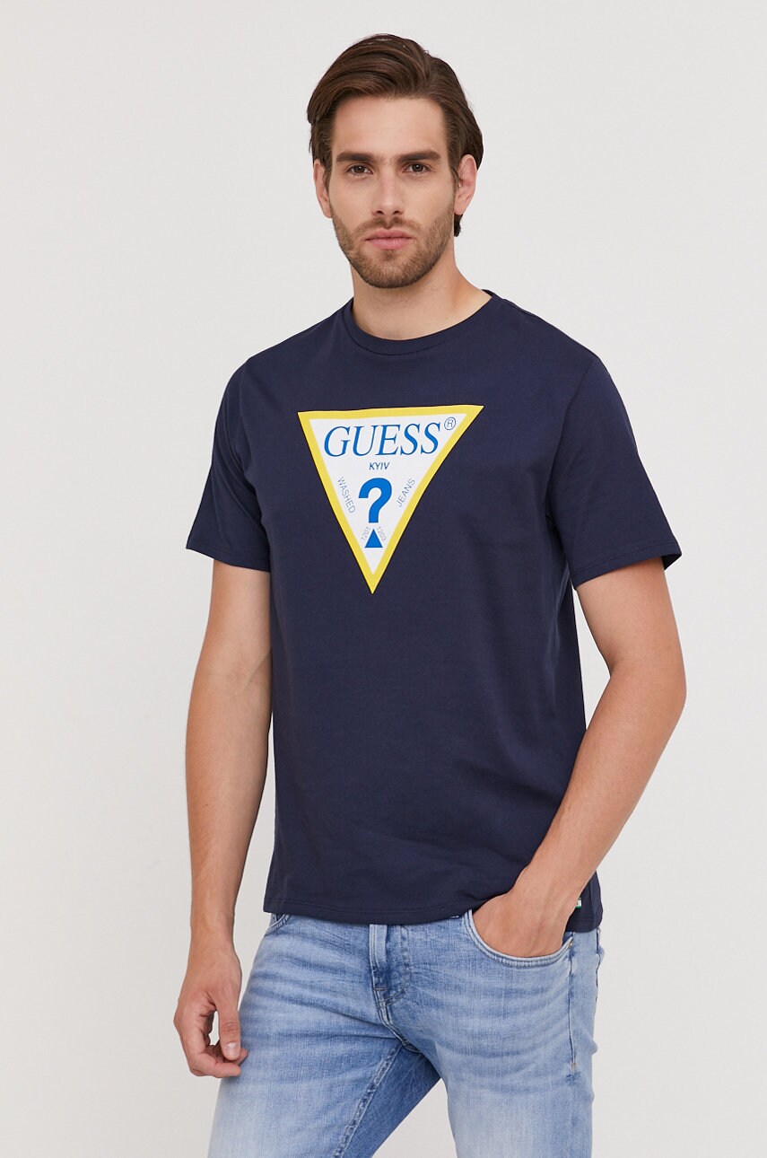 Футболка Guess чоловіча колір синій з принтом