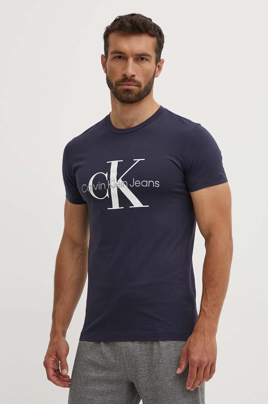 Бавовняна футболка Calvin Klein Jeans чоловіча колір синій з принтом J30J320935