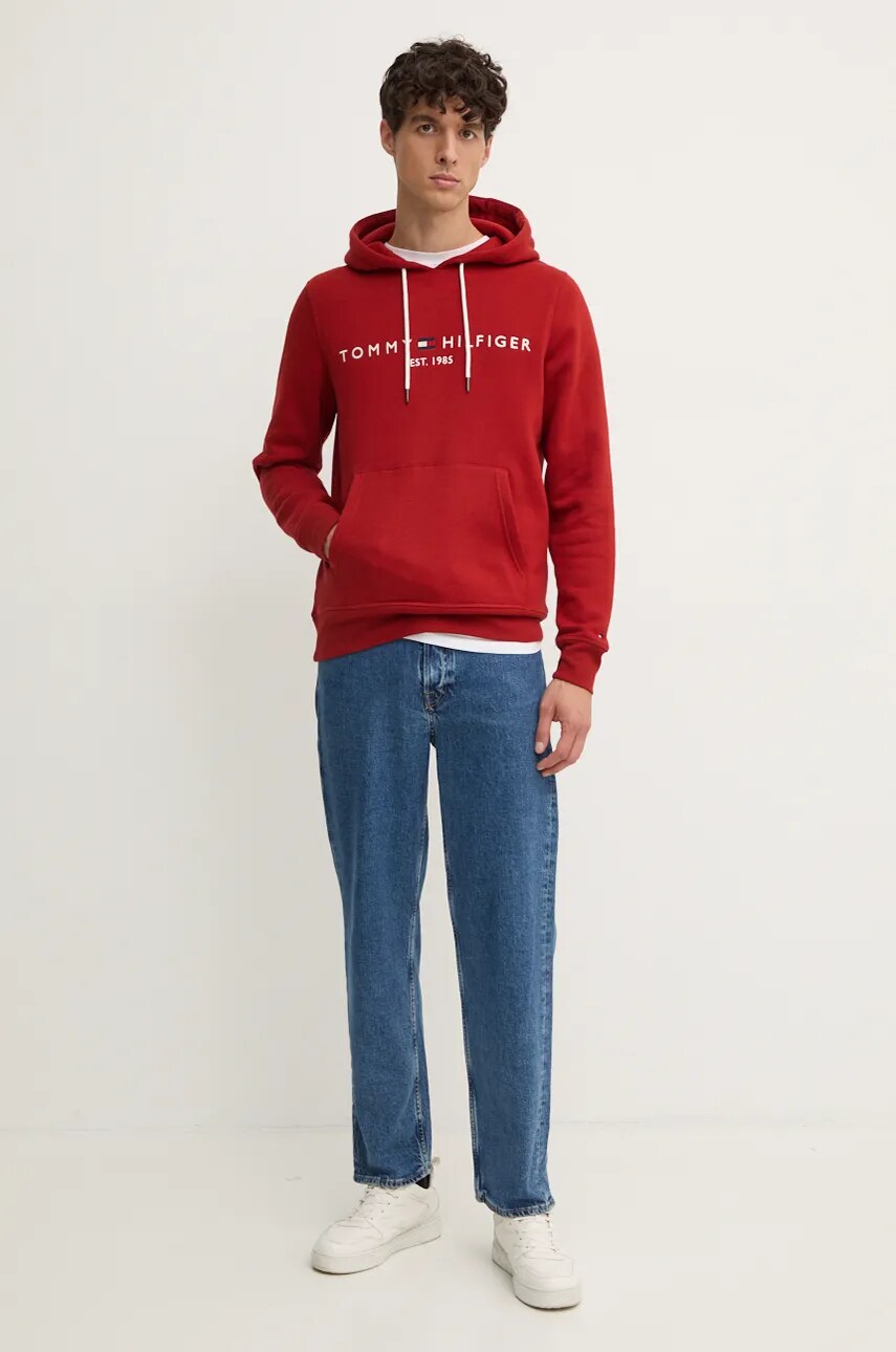 Кофта Tommy Hilfiger чоловіча колір бордовий з капюшоном з аплікацією