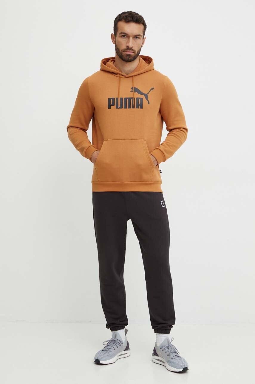 Кофта Puma чоловіча колір коричневий з капюшоном з принтом
