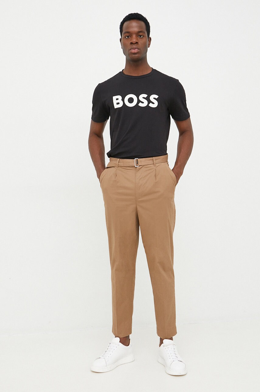 Бавовняна футболка BOSS BOSS CASUAL чоловіча  колір чорний з принтом
