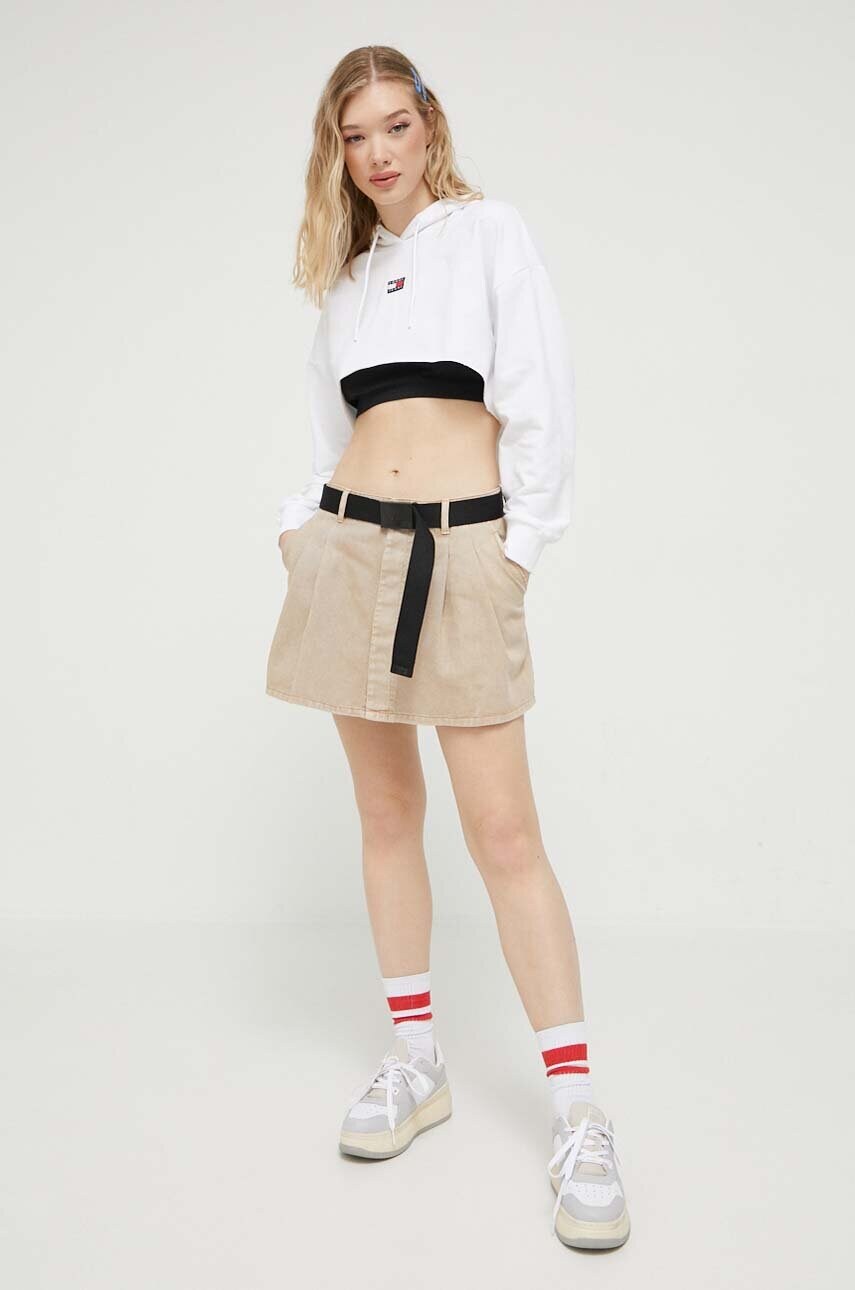 Кофта Tommy Jeans жіноча колір білий з капюшоном з аплікацією