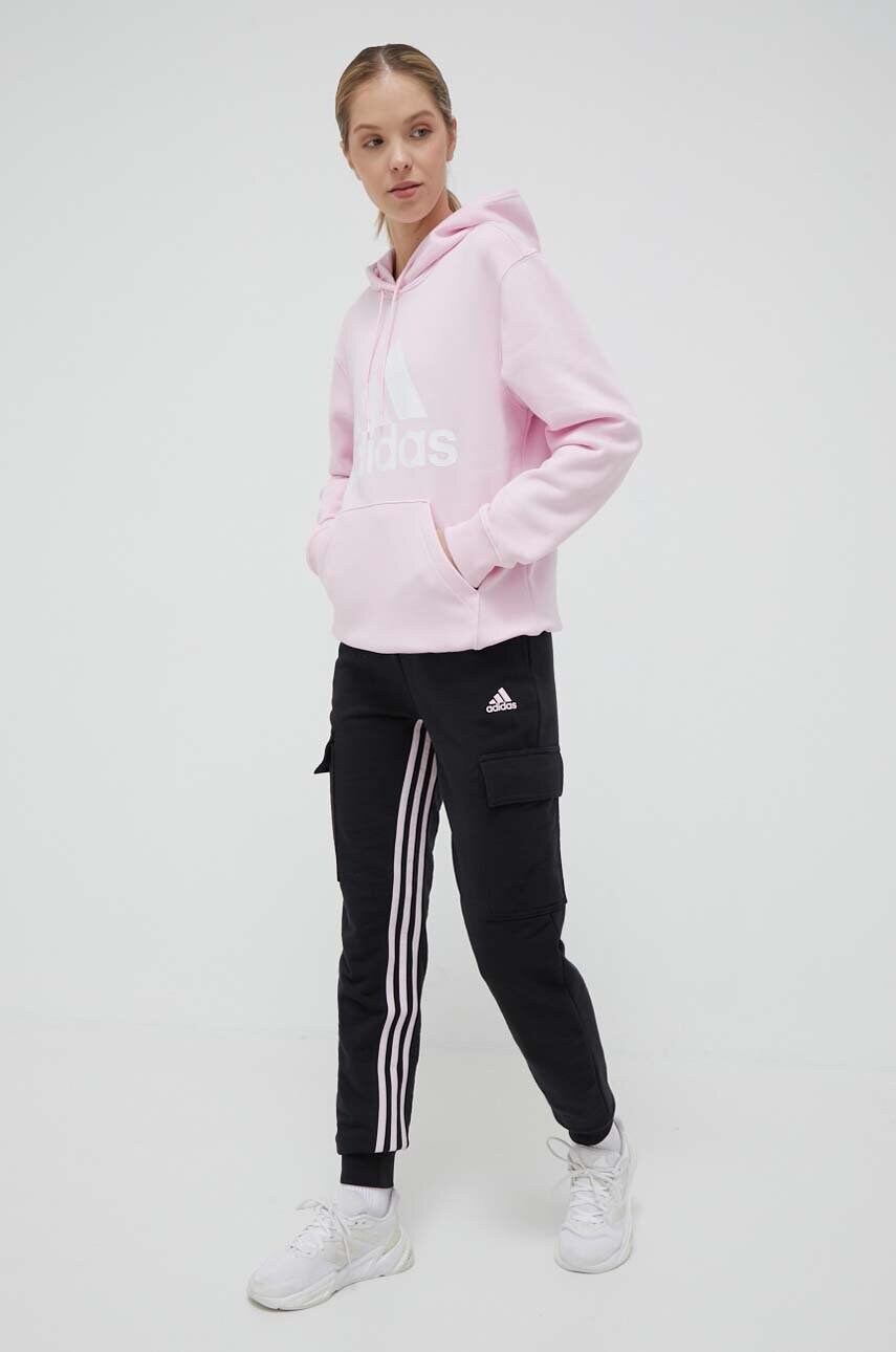 Кофта adidas жіноча колір рожевий з капюшоном з принтом