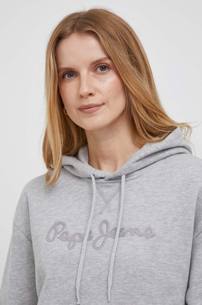 Кофта Pepe Jeans Nanette жіноча колір сірий з капюшоном з аплікацією