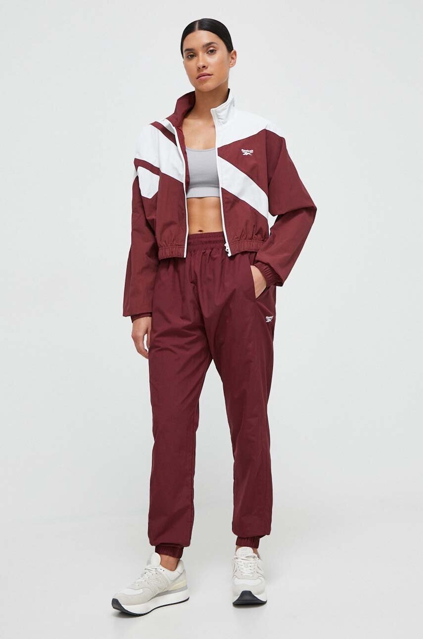 Кофта Reebok Classic жіноча колір бордовий з капюшоном візерунок