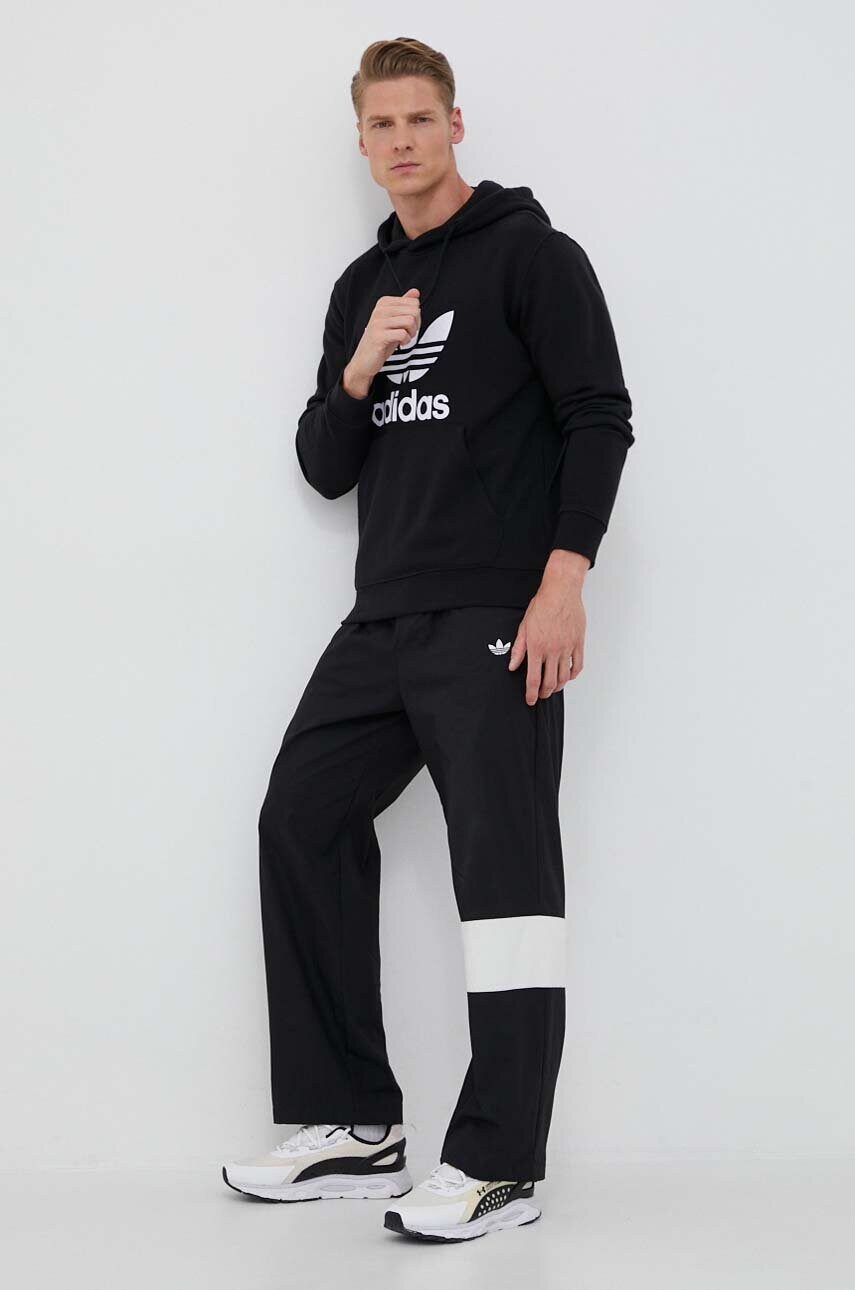 Бавовняна кофта adidas Originals чоловіча колір чорний з капюшоном з принтом