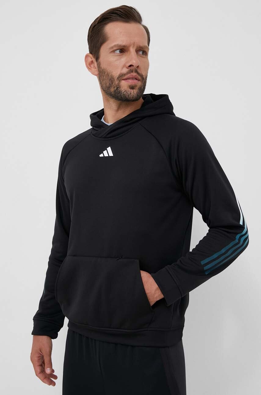 Тренувальна кофта adidas Performance Train Icons колір чорний з капюшоном з принтом