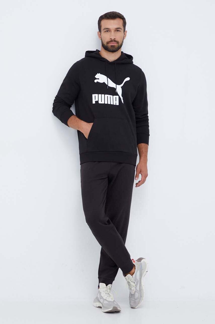 Бавовняна кофта Puma чоловіча колір чорний з капюшоном з принтом