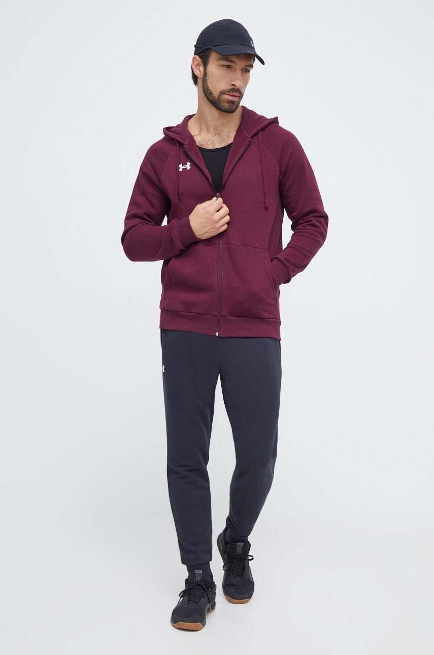 Кофта Under Armour чоловіча колір бордовий з капюшоном однотонна