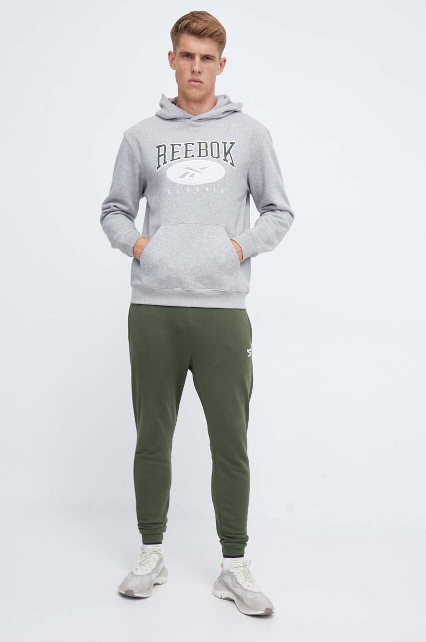 Кофта Reebok Classic чоловіча колір сірий з капюшоном з аплікацією