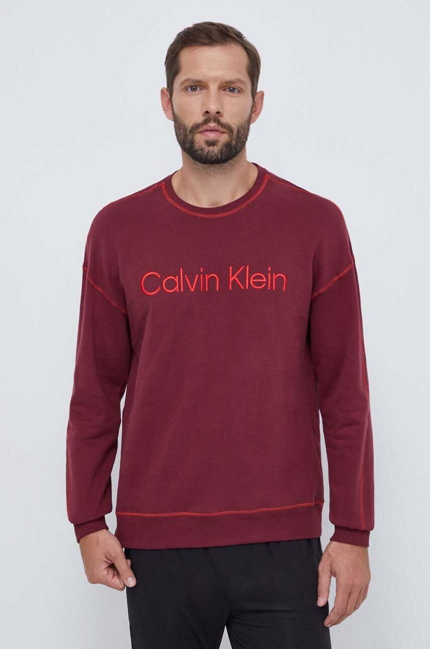 Бавовняна кофта лаунж Calvin Klein Underwear колір бордовий з принтом