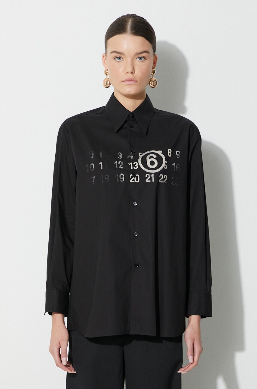 Бавовняна сорочка MM6 Maison Margiela Long-Sleeved Shirt жіноча колір чорний regular класичний комір S62DT0023