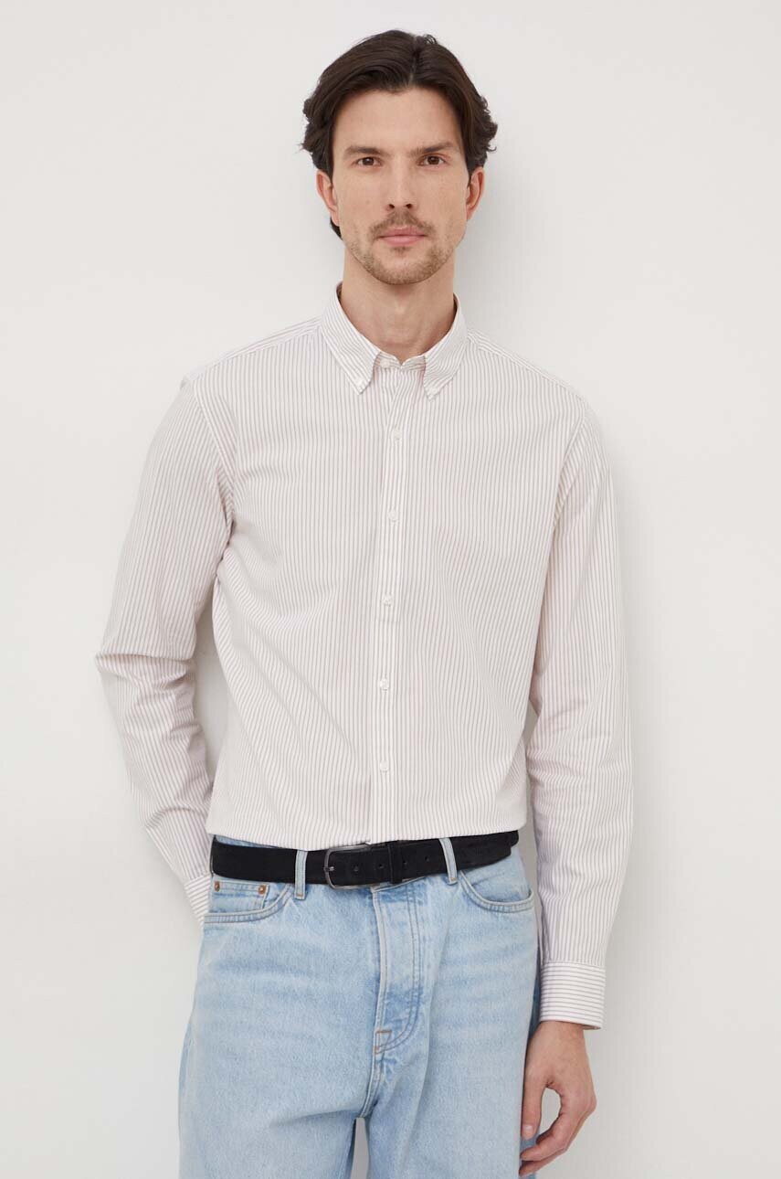 Сорочка Michael Kors чоловіча колір бежевий slim комір button-down