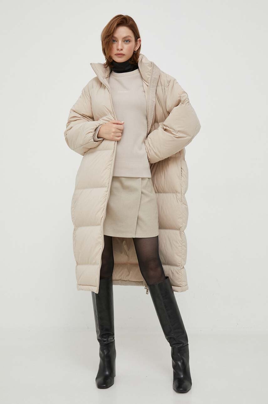 Пухова куртка Calvin Klein жіноча колір бежевий зимова oversize