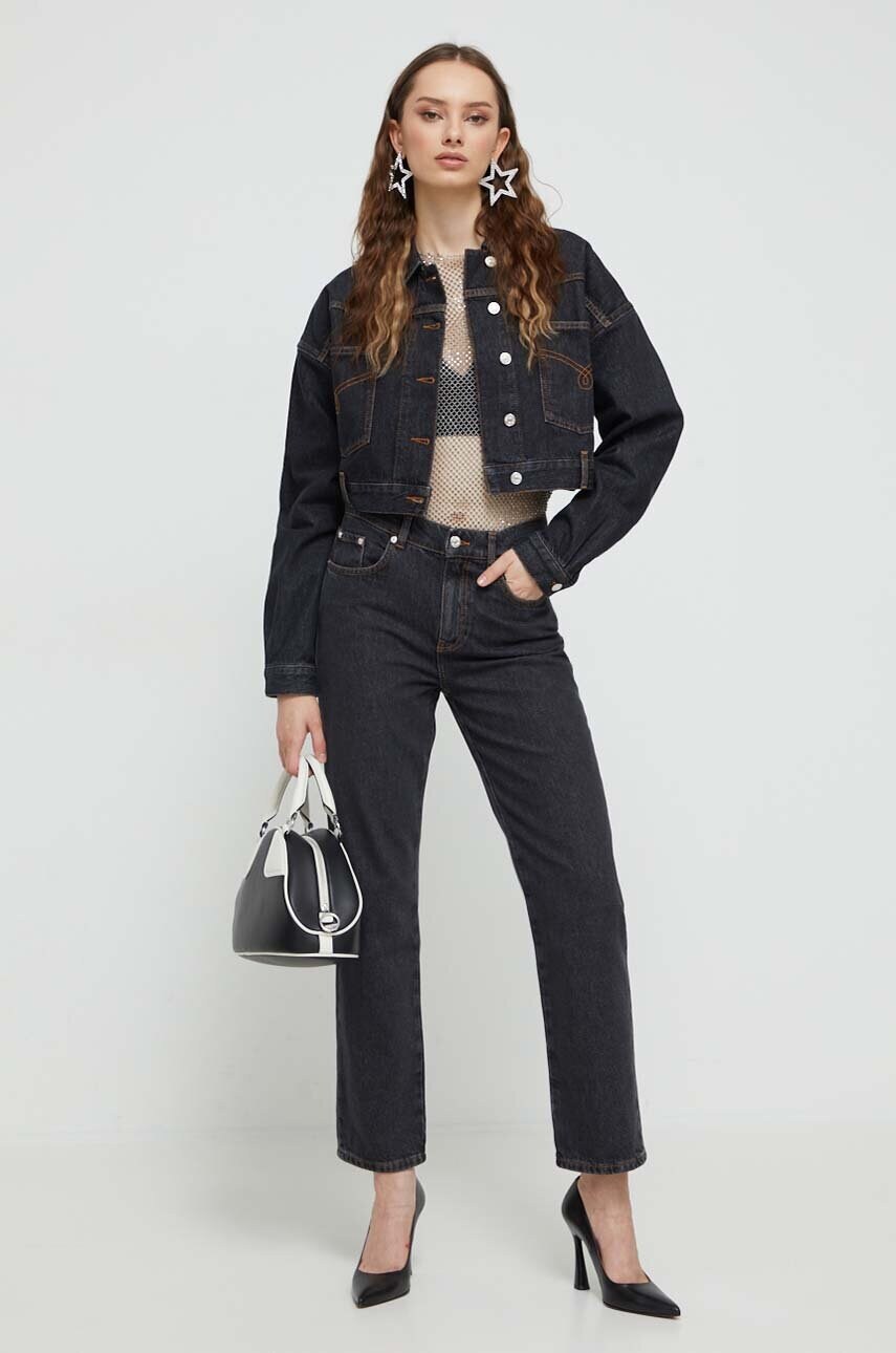 Джинсова куртка Moschino Jeans жіноча колір чорний перехідна oversize