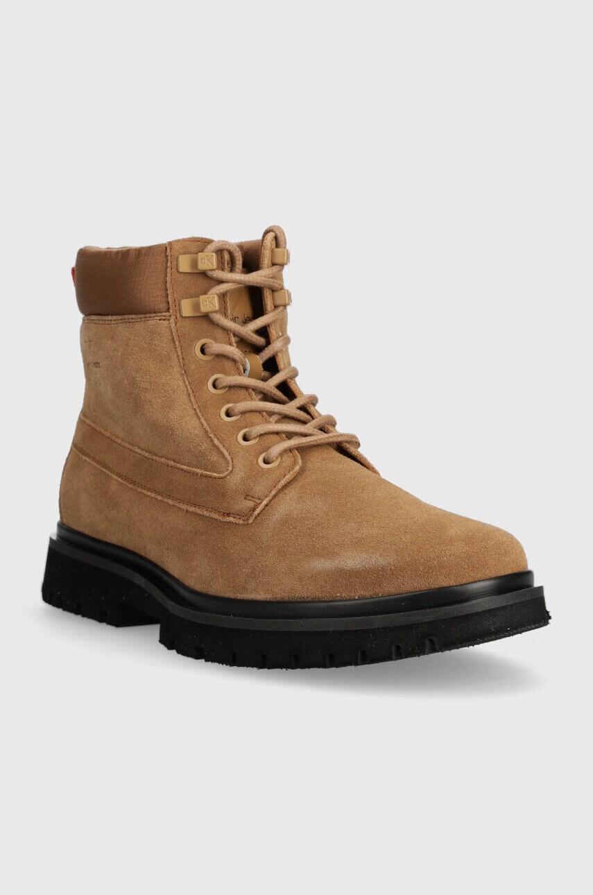 Шкіряні черевики Calvin Klein Jeans EVA MID LACEUP BOOT SUEDE чоловічі колір коричневий YM0YM00802