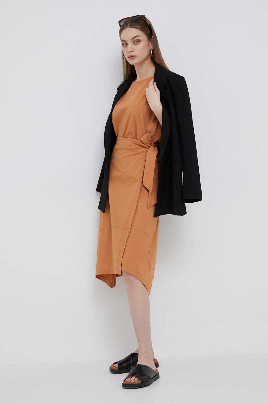 Спідниця Dkny колір коричневий midi розкльошена