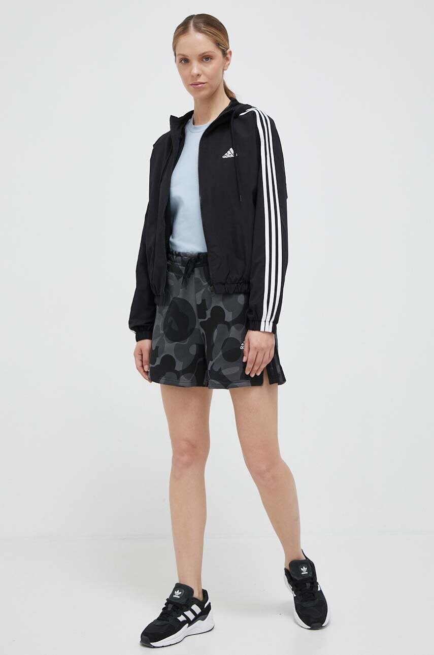 Шорти adidas жіночі колір чорний візерунок середня посадка