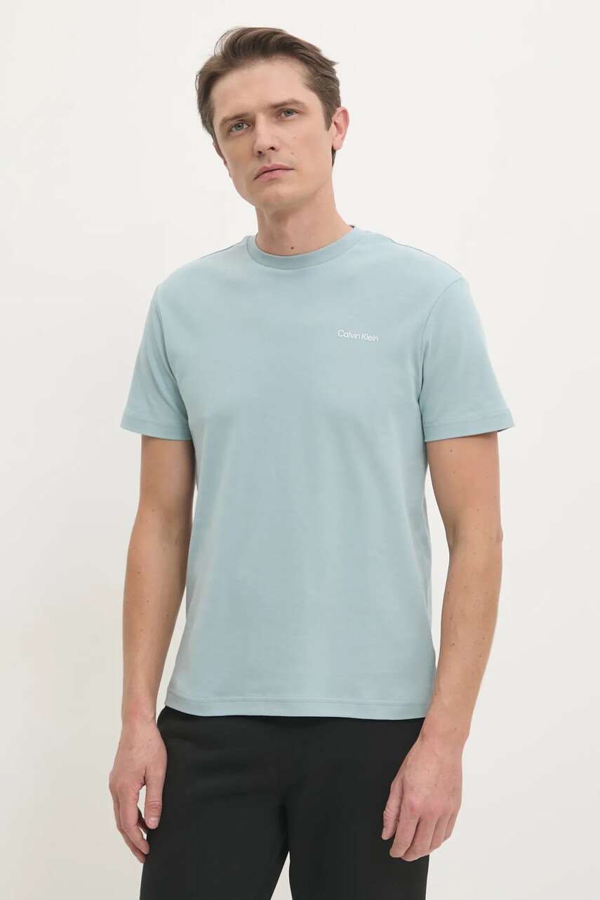 Бавовняна футболка Calvin Klein чоловіча колір бірюзовий однотонна K10K109894