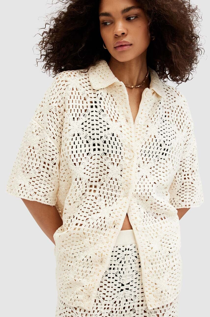 Бавовняна сорочка AllSaints MILLY TOP жіноча колір бежевий однотонна W031KA