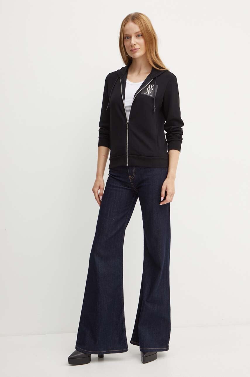 Кофта Armani Exchange жіноча колір чорний з капюшоном з аплікацією 6DYM79 YJEGZ