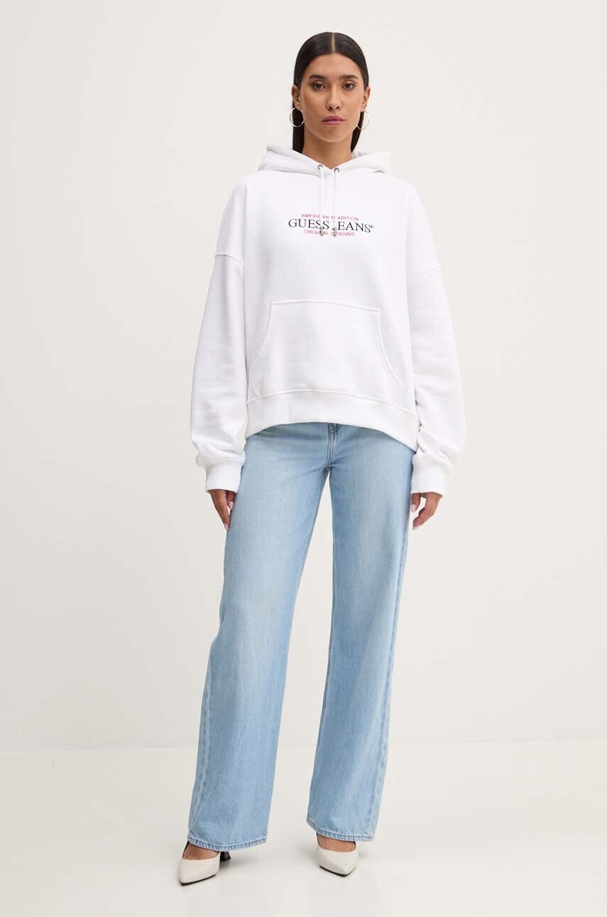 Кофта Guess Jeans жіноча колір білий з капюшоном з аплікацією W4YQ15 KC811