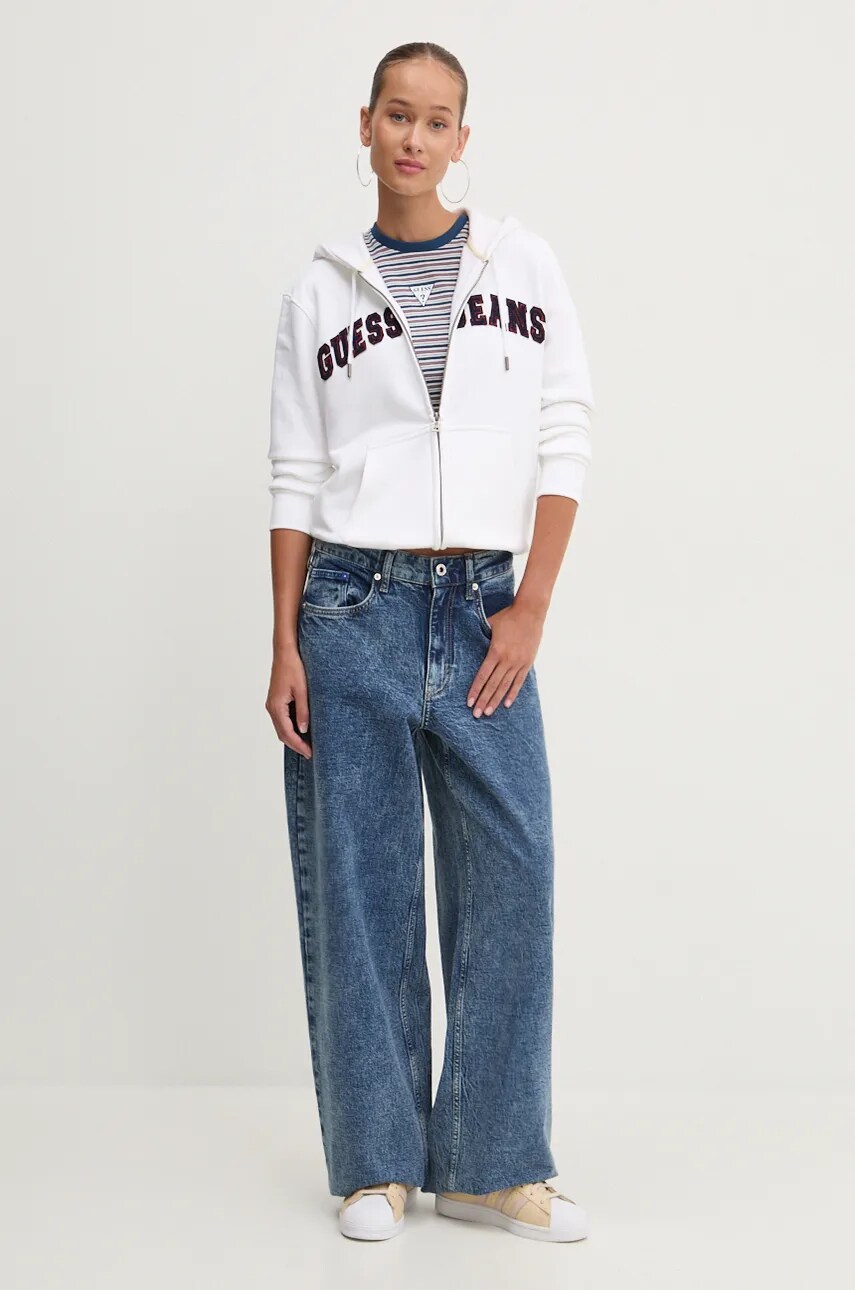 Кофта Guess Jeans жіноча колір білий з капюшоном з аплікацією W4YQ14 KC811