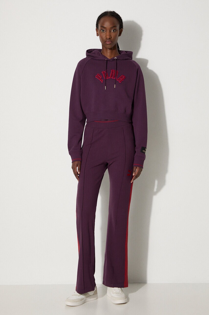 Кофта Puma Classics Play Paris Relaxed Hoodie жіноча колір фіолетовий з капюшоном з аплікацією 627484