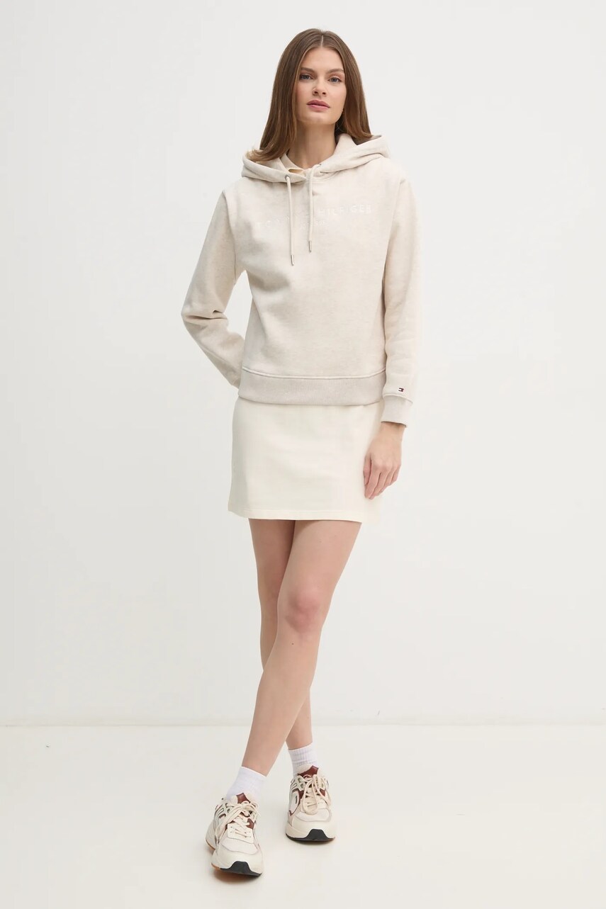 Кофта Tommy Hilfiger жіноча колір бежевий з капюшоном з аплікацією WW0WW43598