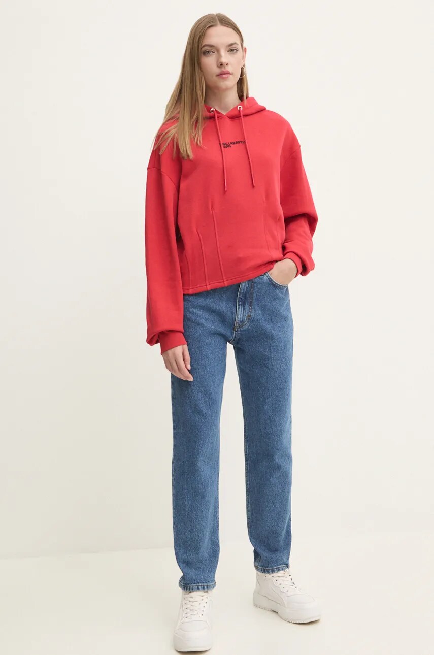 Кофта Karl Lagerfeld Jeans жіноча колір червоний з капюшоном з аплікацією 246J1804