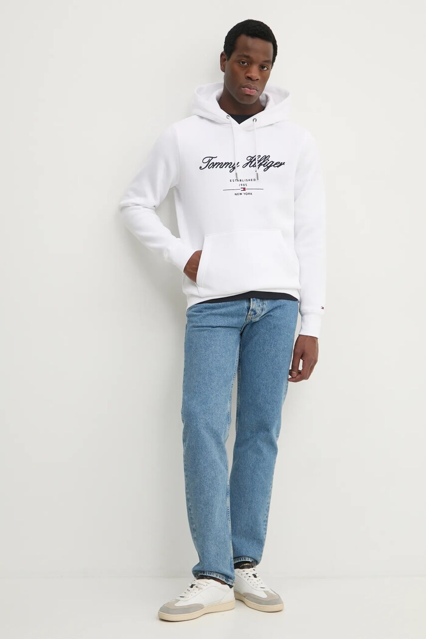 Кофта Tommy Hilfiger чоловіча колір білий з капюшоном з аплікацією MW0MW33631