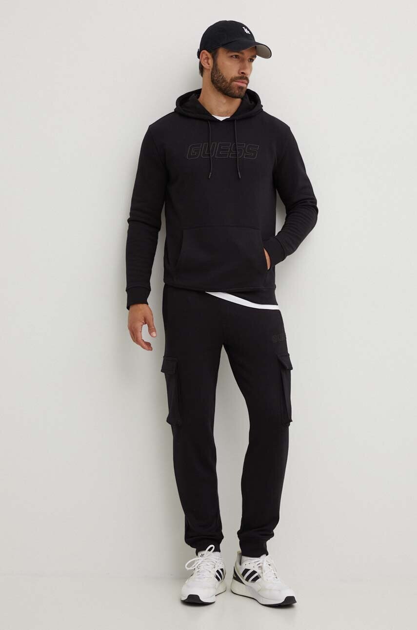 Кофта Guess ALDWIN чоловіча колір чорний з капюшоном з аплікацією Z4YQ12 KAIJ1