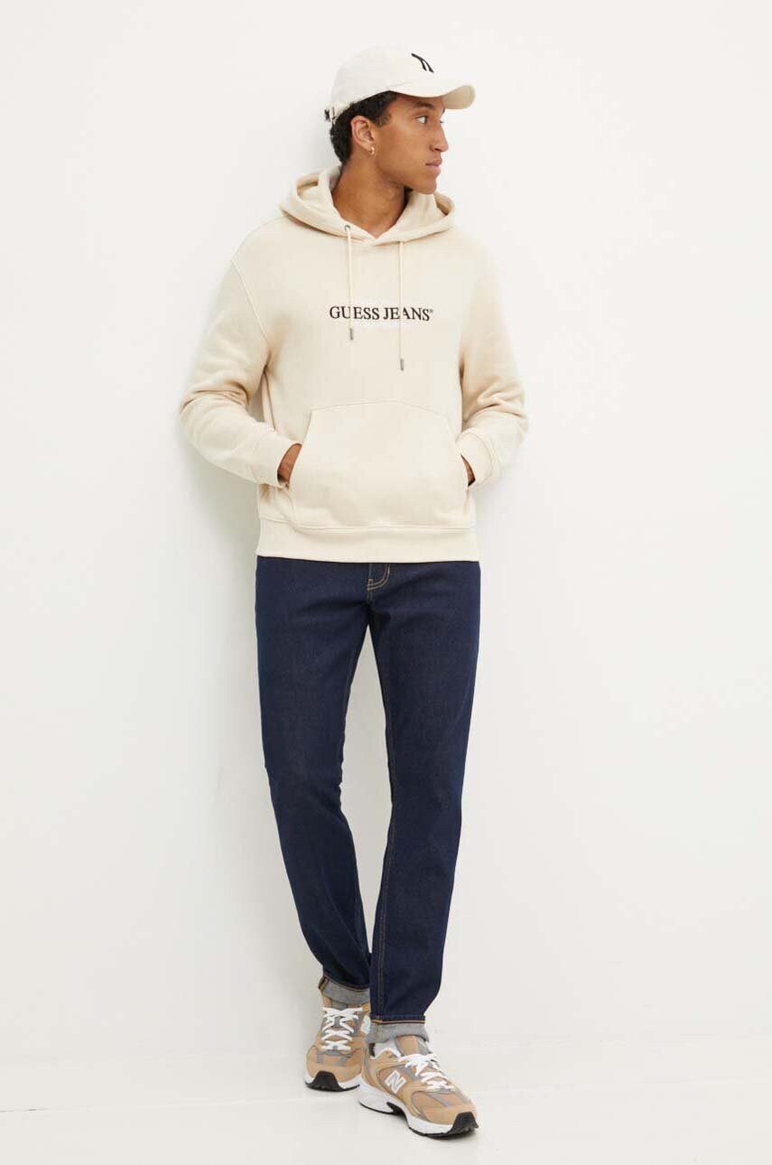 Кофта Guess Jeans чоловіча колір бежевий з капюшоном з аплікацією M4YQ23 K9V31