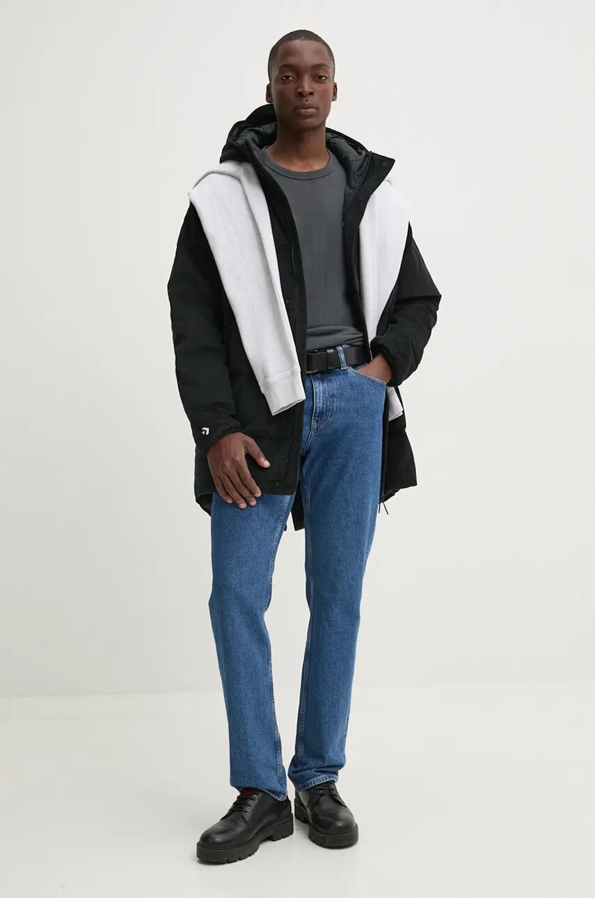 Кофта Tommy Jeans чоловіча колір сірий з капюшоном з принтом DM0DM19235