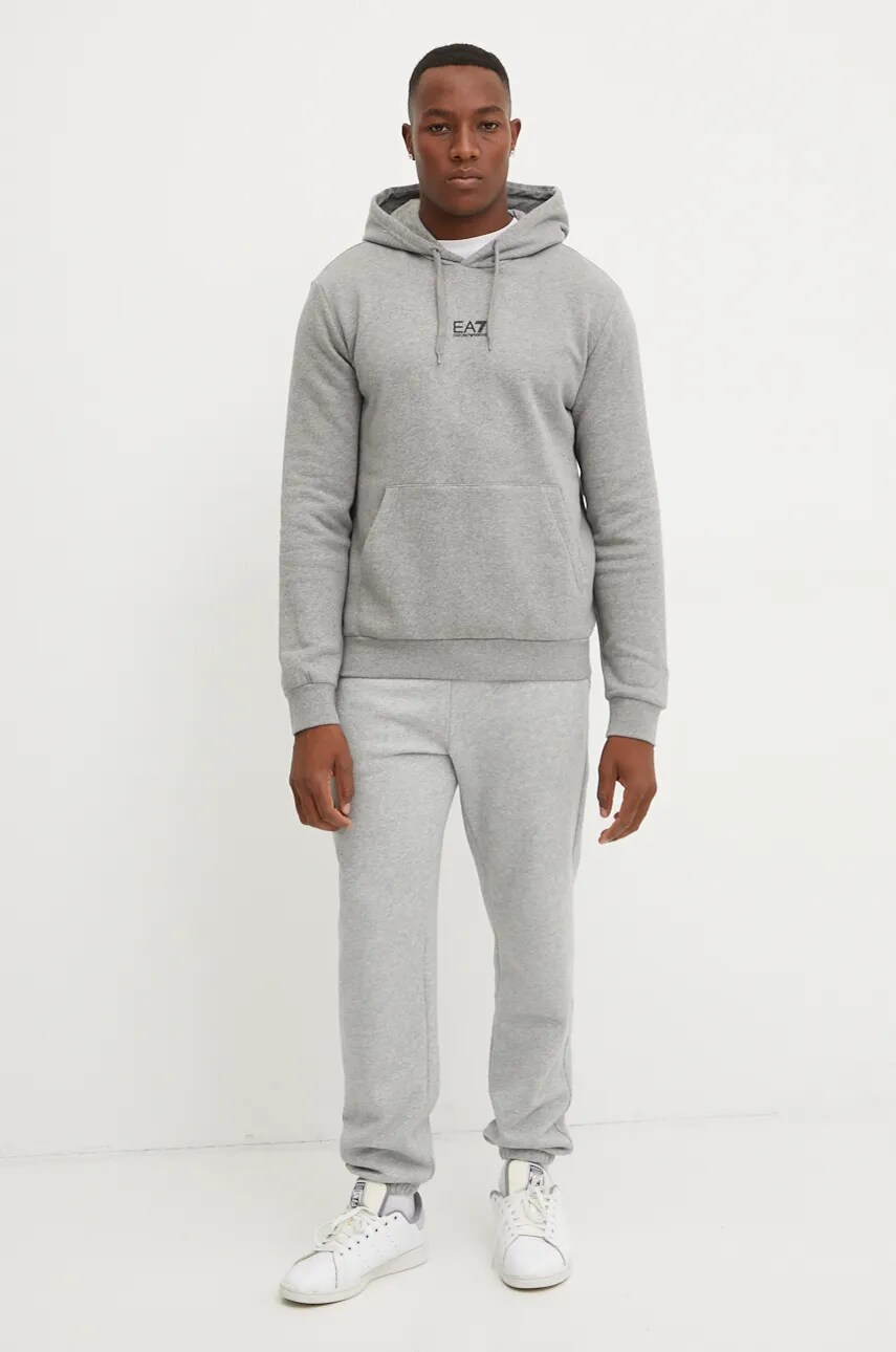 Кофта EA7 Emporio Armani чоловіча колір сірий з капюшоном меланж PJVTZ.8NPM37