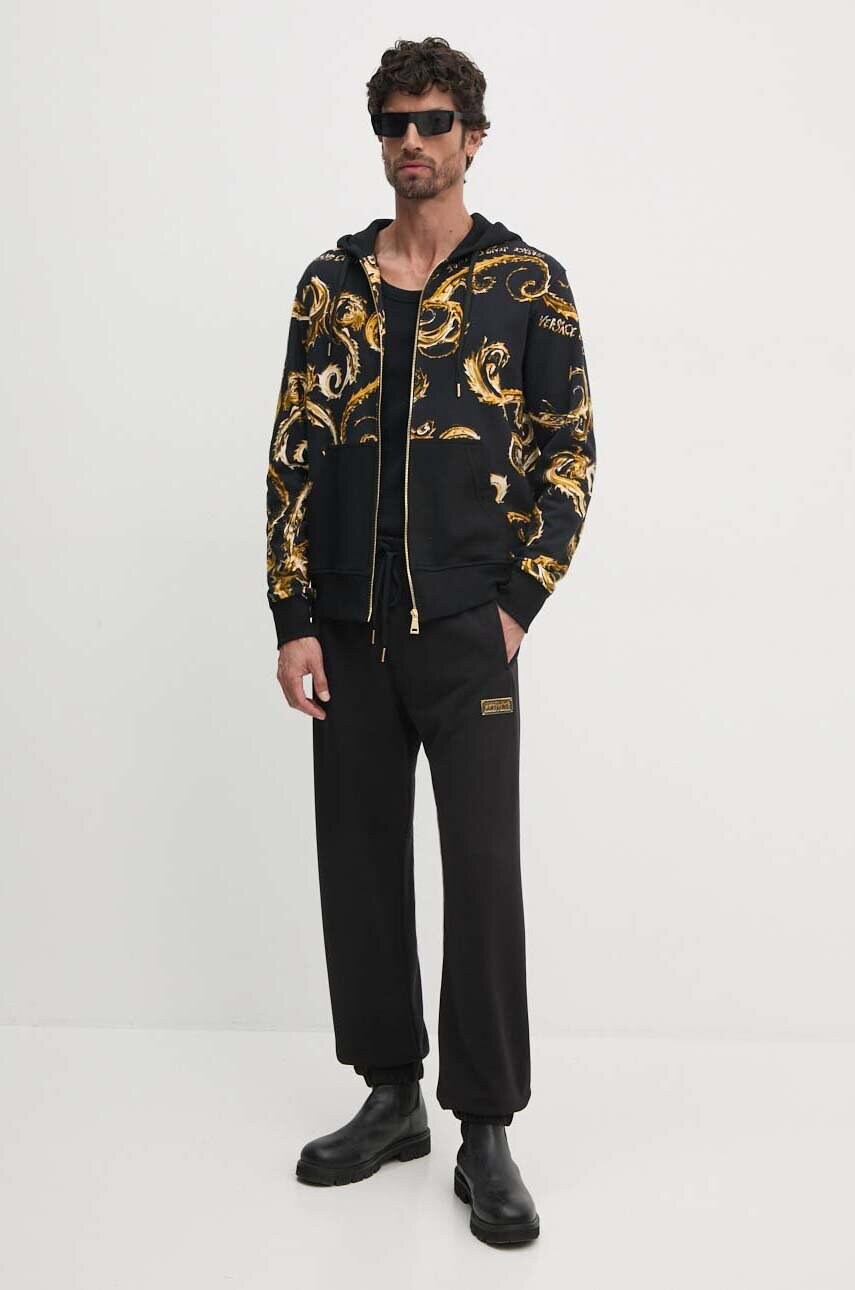 Бавовняна кофта Versace Jeans Couture чоловіча колір чорний з капюшоном візерунок 77GAI3Z1 FS161