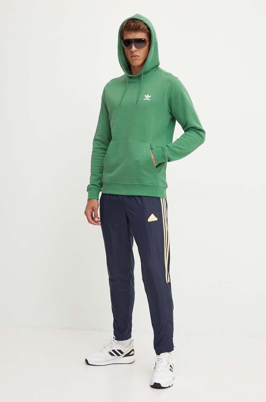 Бавовняна кофта adidas Originals чоловіча колір зелений з капюшоном однотонна IX7671