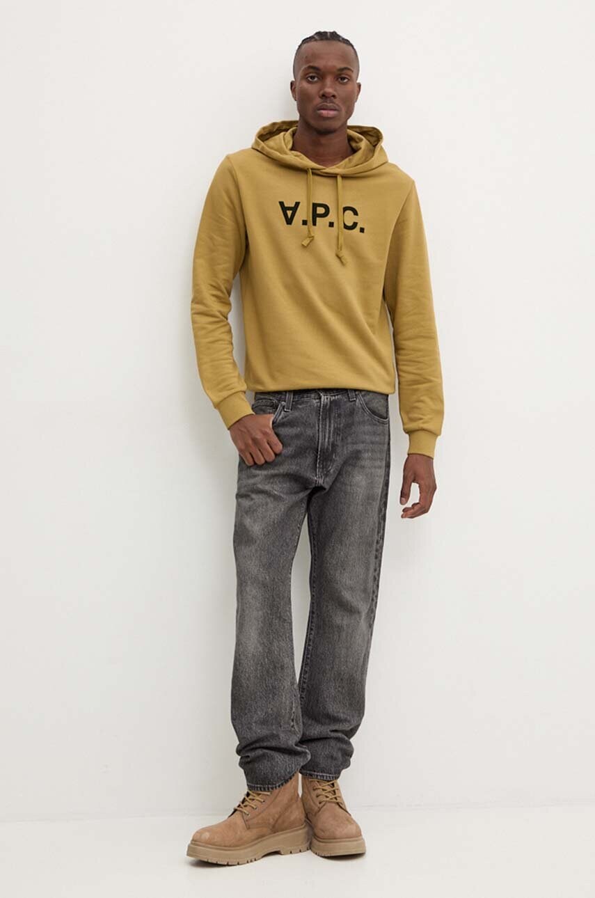 Бавовняна кофта A.P.C. hoodie standard grand vpc GOTS колір зелений з капюшоном з аплікацією COHBN.M27908