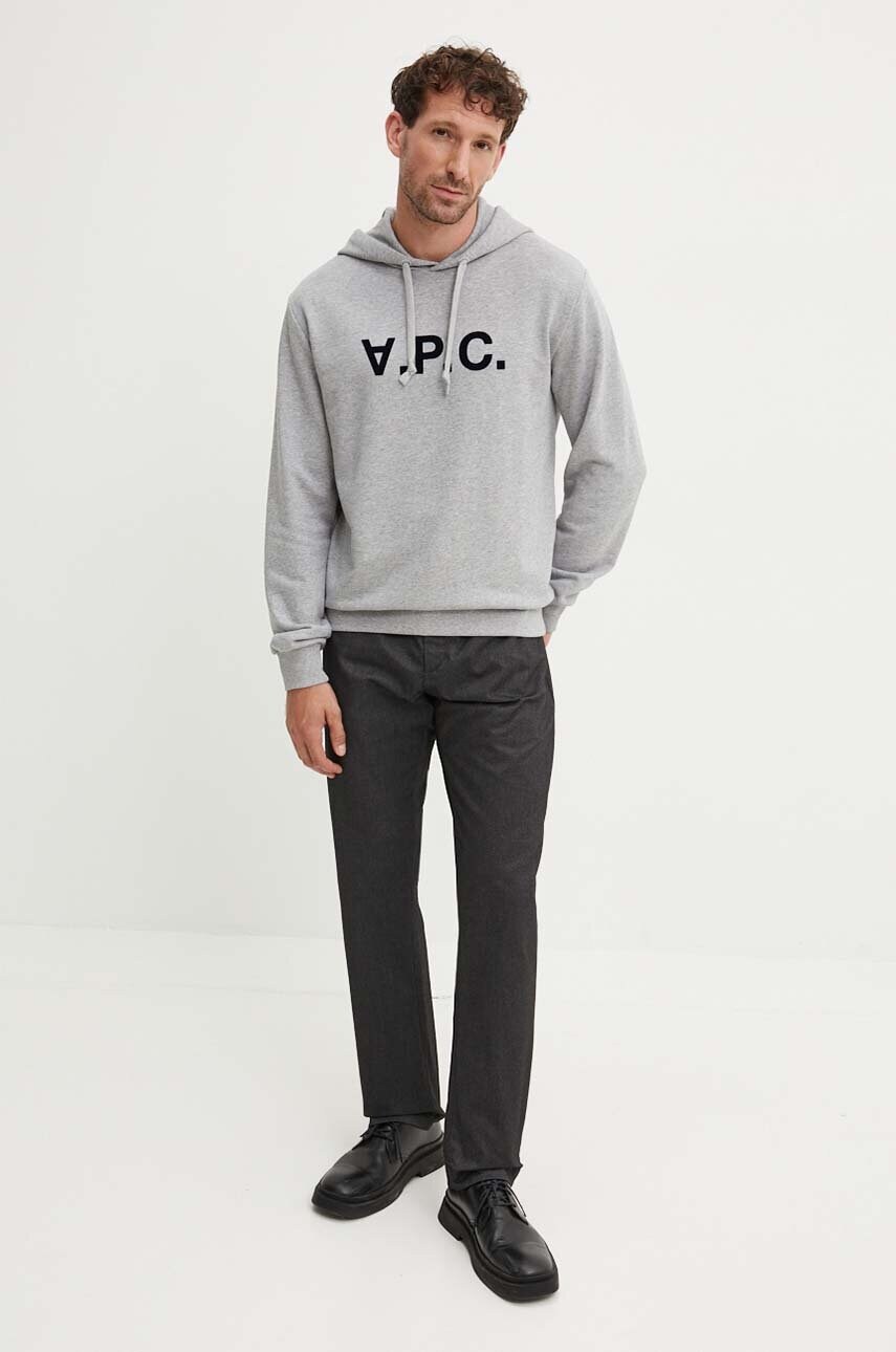 Бавовняна кофта A.P.C. hoodie standard grand vpc GOTS колір сірий з капюшоном з аплікацією COHBN.M27908