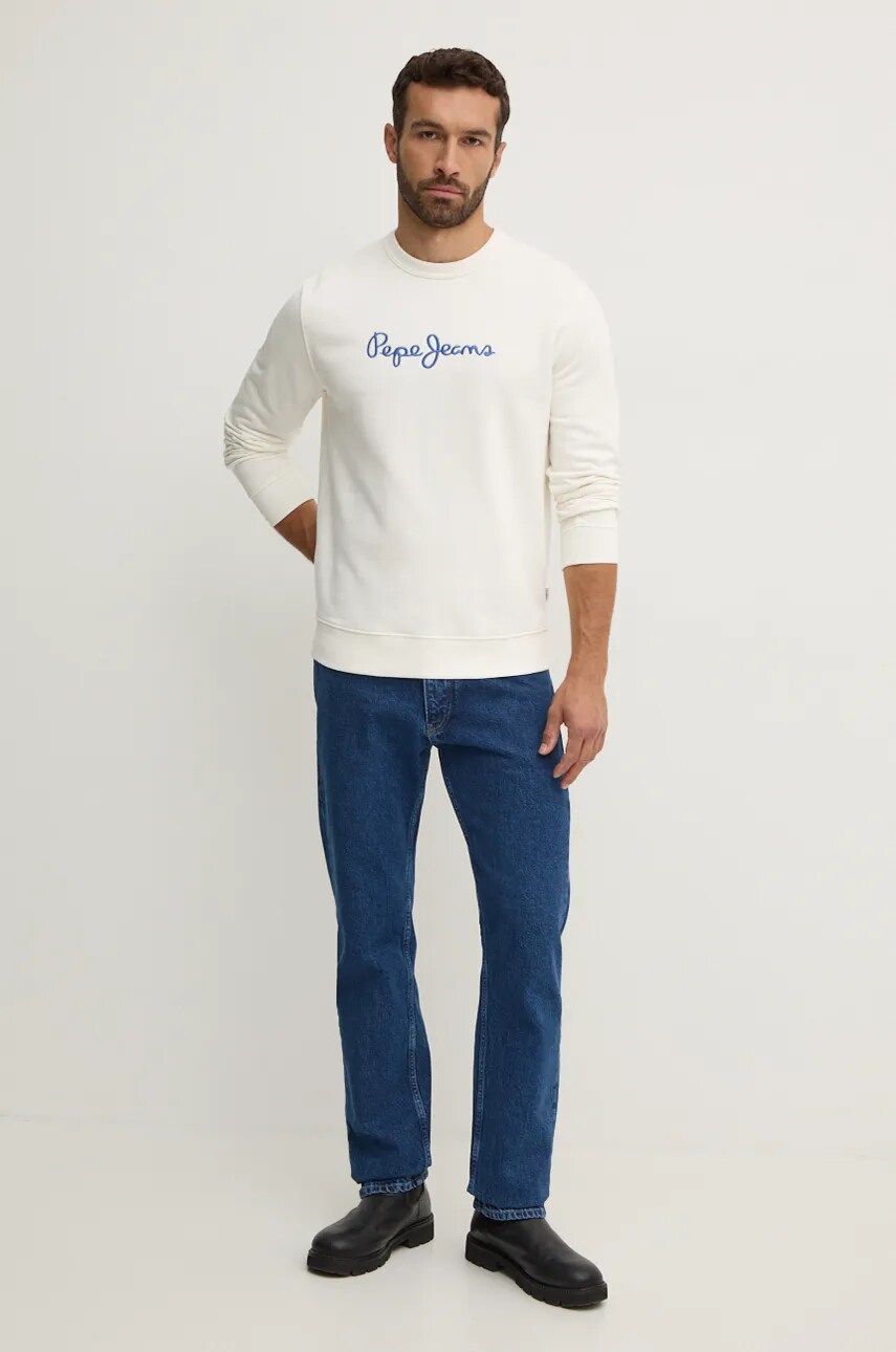 Бавовняна кофта Pepe Jeans NEW JOE CREW чоловіча колір білий з аплікацією PM582715