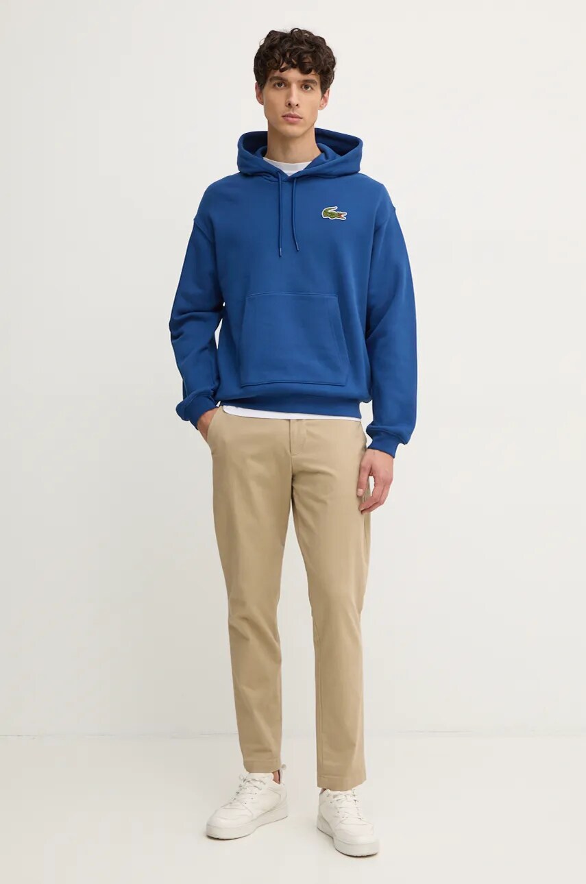 Бавовняна кофта Lacoste чоловіча з капюшоном однотонна SH2754